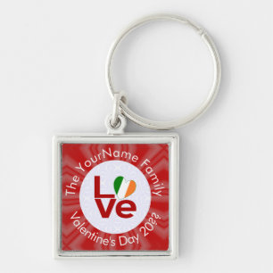 Irish Red LOVE Herz Flagge Personalisierter Text Schlüsselanhänger