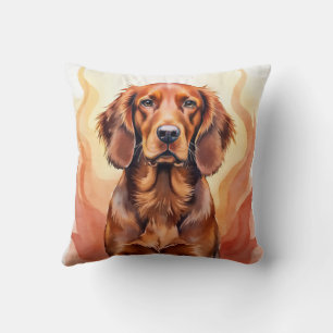 Irish Red Setter Aquarell-Flammenwellen-Kunst Kissen