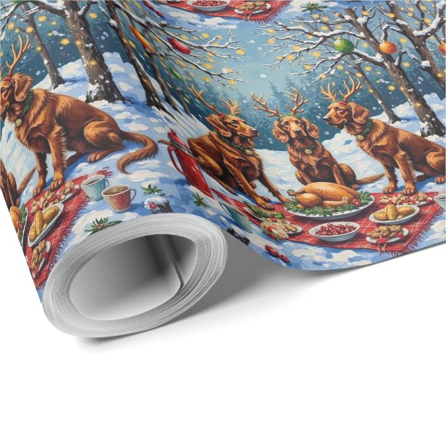 Irish Red Setter Christmas Forest Feast Holiday Geschenkpapier (Rolleneckpunkt)