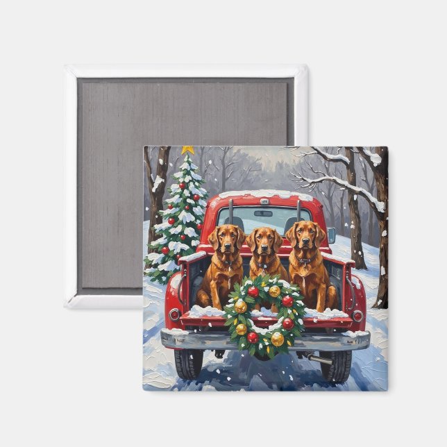 Irish Red Setter Christmas Red Truck Holiday Magnet (Vorderseite/Rückseite)