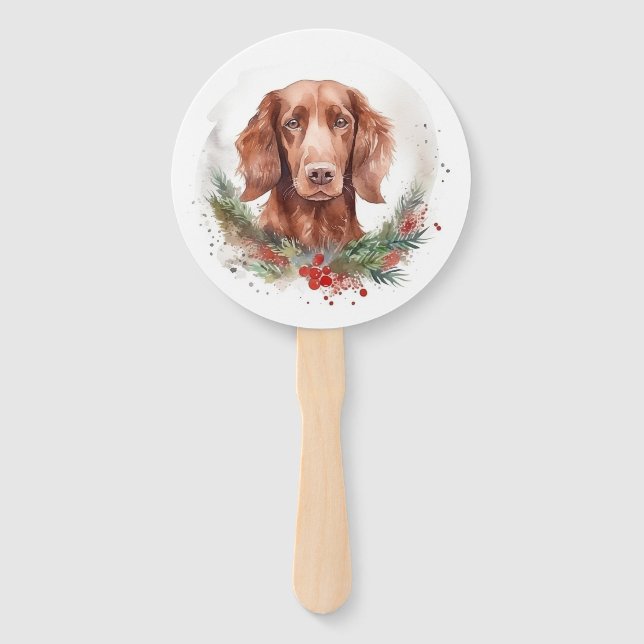 Irish Red Setter Christmas Wreath Festivals Fächer (Vorderseite)