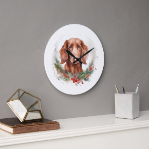 Irish Red Setter Christmas Wreath Festivals Große Wanduhr
