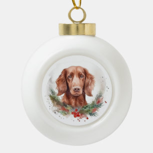 Irish Red Setter Christmas Wreath Festivals Keramik Kugel-Ornament