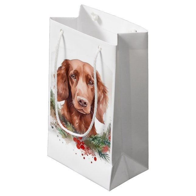 Irish Red Setter Christmas Wreath Festivals Kleine Geschenktüte (Vorderseite Schrägansicht)
