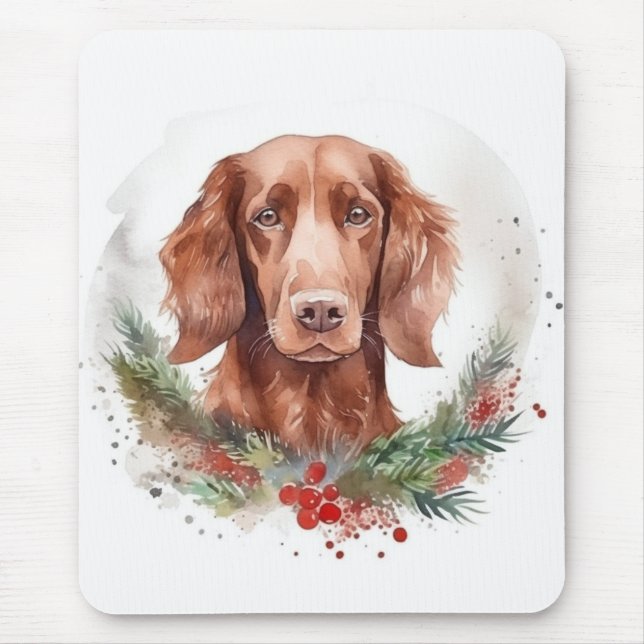 Irish Red Setter Christmas Wreath Festivals Mousepad (Vorne)