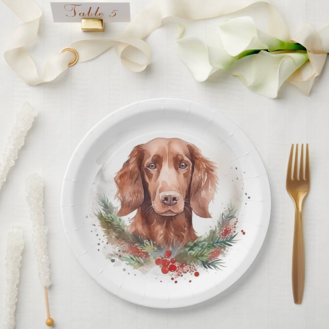 Irish Red Setter Christmas Wreath Festivals Pappteller (Hochzeit)