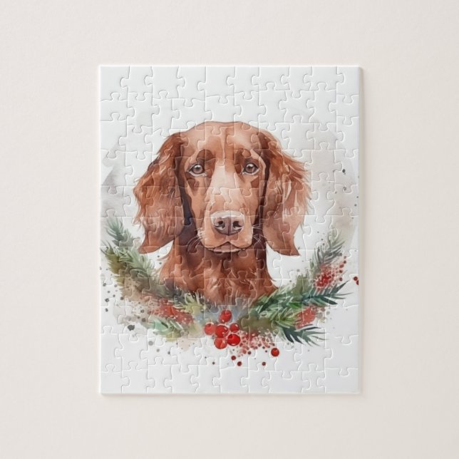 Irish Red Setter Christmas Wreath Festivals Puzzle (Vertikal)