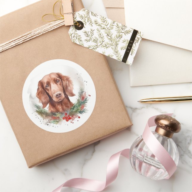 Irish Red Setter Christmas Wreath Festivals Runder Aufkleber (Schenken)