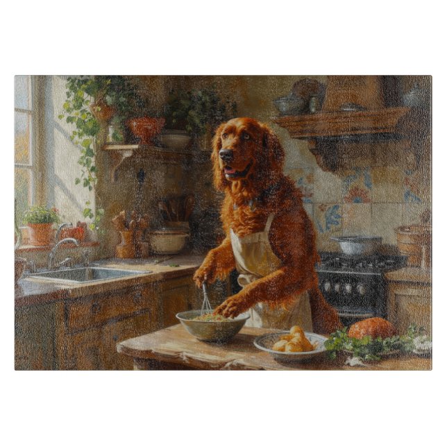 Irish Red Setter Cooking in Kitchen Schneidebrett (Vorderseite)