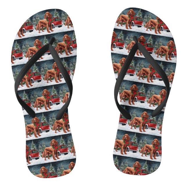 Irish Red Setter Dog in Schnee Weihnachten Flip Flops (Fußbett)