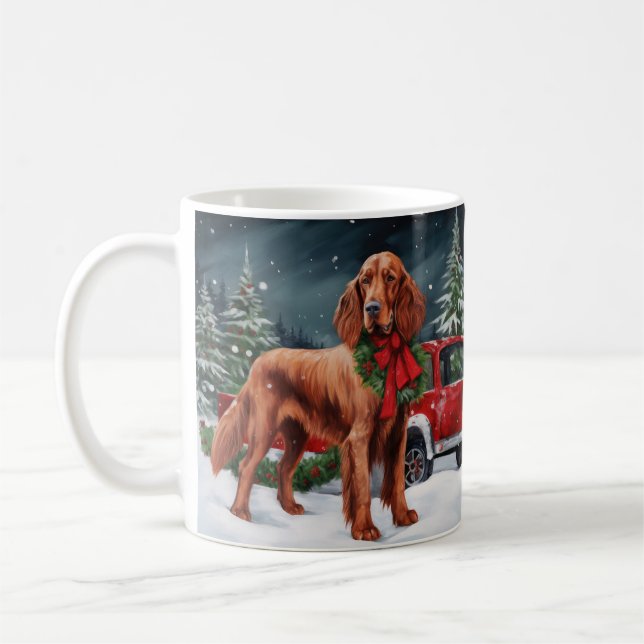 Irish Red Setter Dog in Schnee Weihnachten Kaffeetasse (Links)