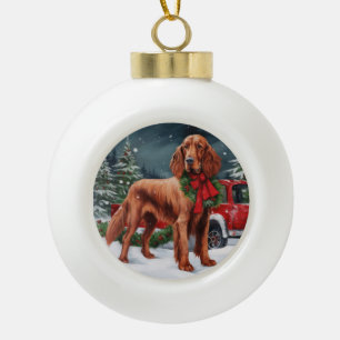 Irish Red Setter Dog in Schnee Weihnachten Keramik Kugel-Ornament