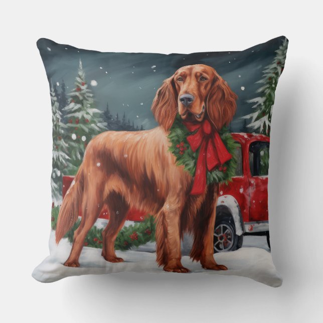 Irish Red Setter Dog in Schnee Weihnachten Kissen (Vorderseite)
