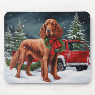Irish Red Setter Dog in Schnee Weihnachten Mousepad