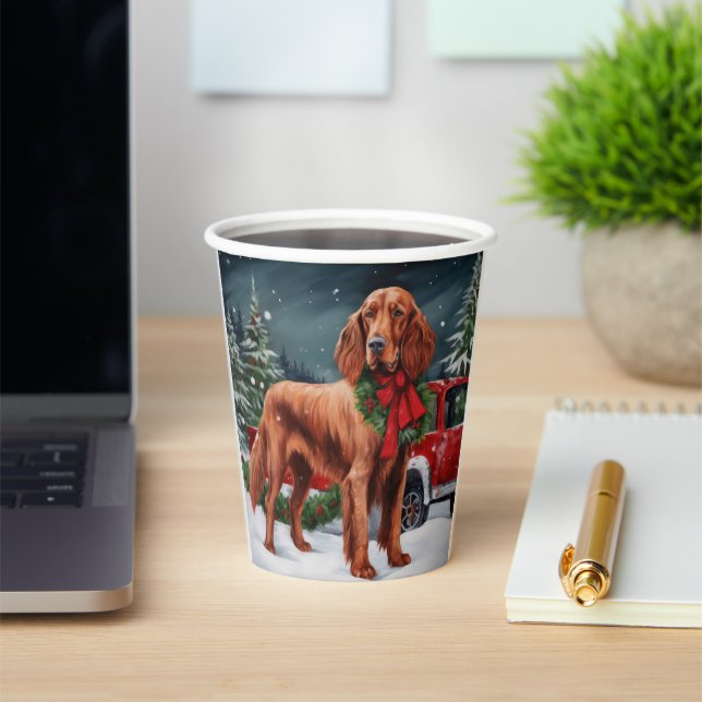 Irish Red Setter Dog in Schnee Weihnachten Pappbecher (InSitu)