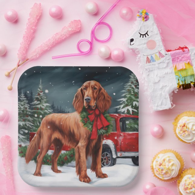 Irish Red Setter Dog in Schnee Weihnachten Pappteller (Party)