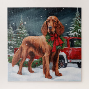 Irish Red Setter Dog in Schnee Weihnachten Puzzle
