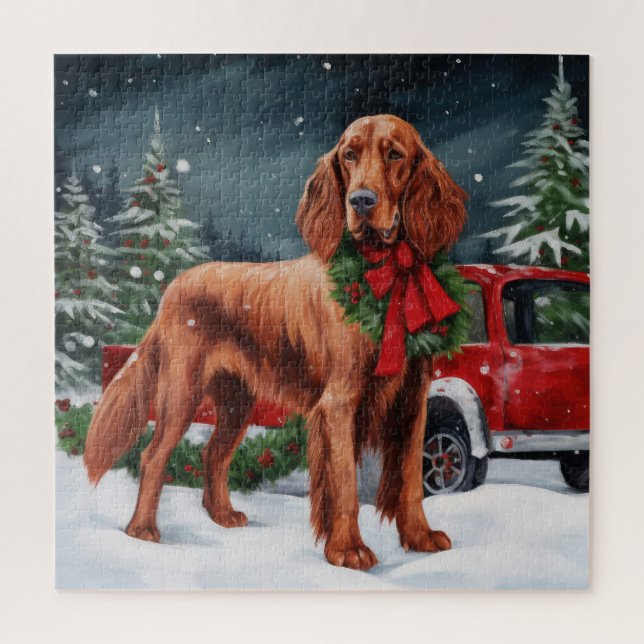 Irish Red Setter Dog in Schnee Weihnachten Puzzle (Vertikal)