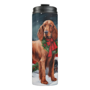 Irish Red Setter Dog in Schnee Weihnachten Thermosbecher
