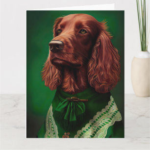 Irish Red Setter Dog in St. Patrick's Day Dress Karte