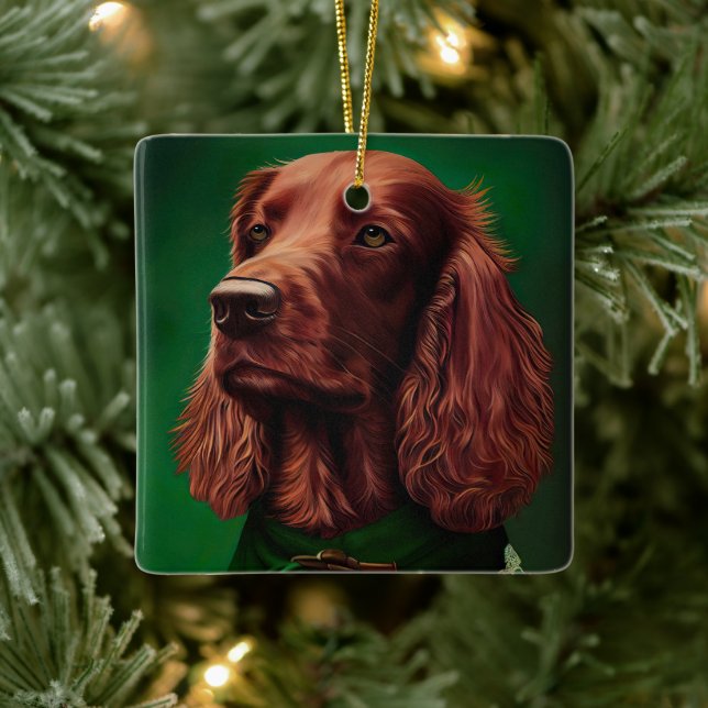 Irish Red Setter Dog in St. Patrick's Day Dress Keramikornament (Baum)