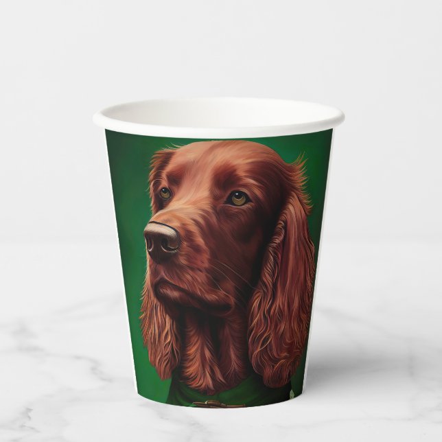 Irish Red Setter Dog in St. Patrick's Day Dress Pappbecher (Vorderseite)