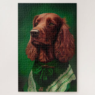 Irish Red Setter Dog in St. Patrick's Day Dress Puzzle