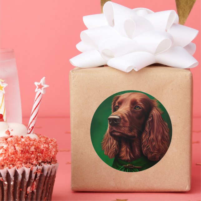 Irish Red Setter Dog in St. Patrick's Day Dress Runder Aufkleber (Party)