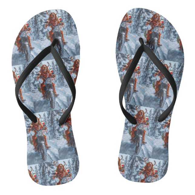Irish Red Setter Dog Riding Motorrad Weihnachten Flip Flops (Fußbett)