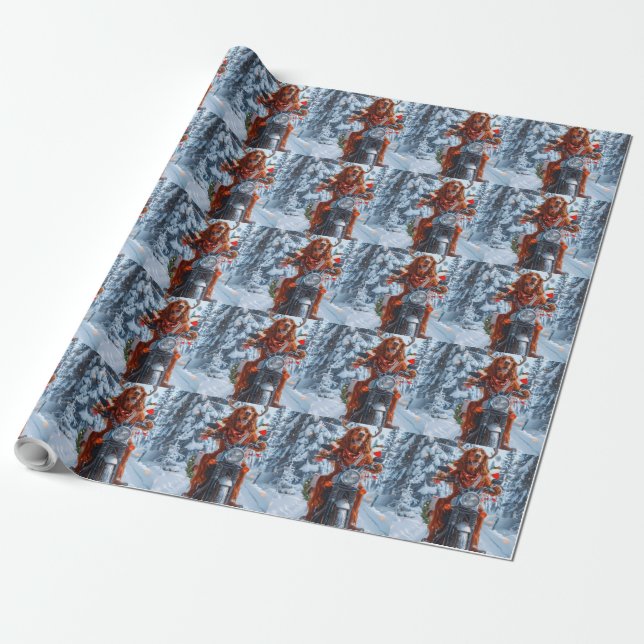 Irish Red Setter Dog Riding Motorrad Weihnachten Geschenkpapier (Ungerollt)