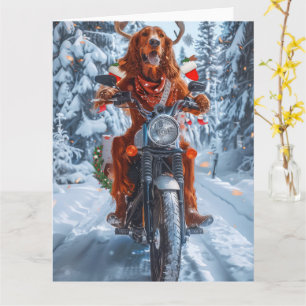 Irish Red Setter Dog Riding Motorrad Weihnachten Karte