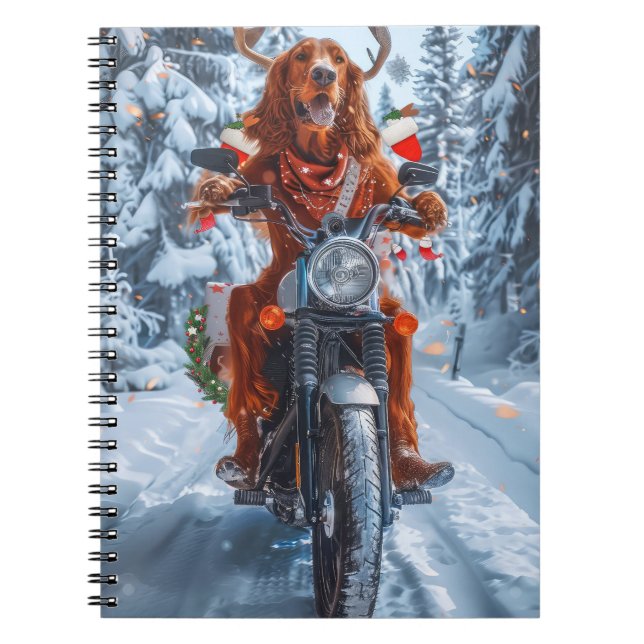 Irish Red Setter Dog Riding Motorrad Weihnachten Notizblock (Vorderseite)