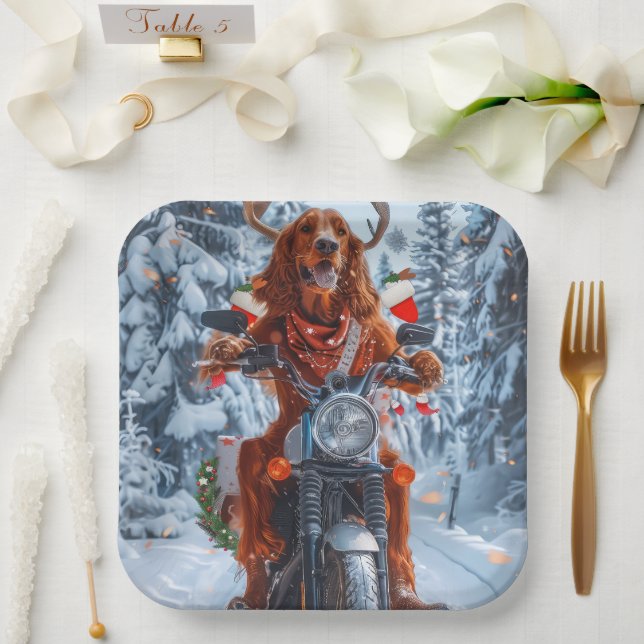 Irish Red Setter Dog Riding Motorrad Weihnachten Pappteller (Hochzeit)