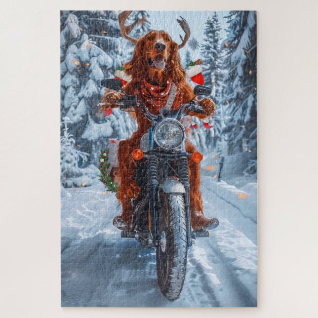Irish Red Setter Dog Riding Motorrad Weihnachten Puzzle (Vertikal)
