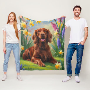 Irish Red Setter Dog Spring Blumen Malerei Fleecedecke