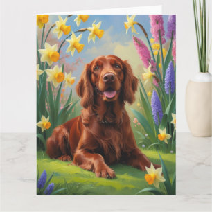 Irish Red Setter Dog Spring Blumen Malerei Karte