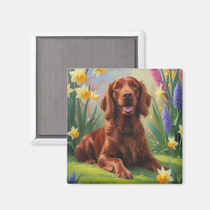 Irish Red Setter Dog Spring Blumen Malerei Magnet