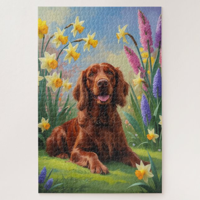 Irish Red Setter Dog Spring Blumen Malerei Puzzle (Vertikal)