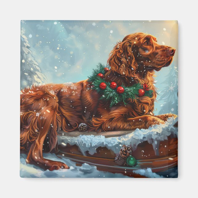 Irish Red Setter Dog Weihnachtsfest Magnet (Vorne)
