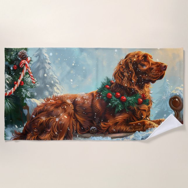 Irish Red Setter Dog Weihnachtsfest Strandtuch (Vorderseite)