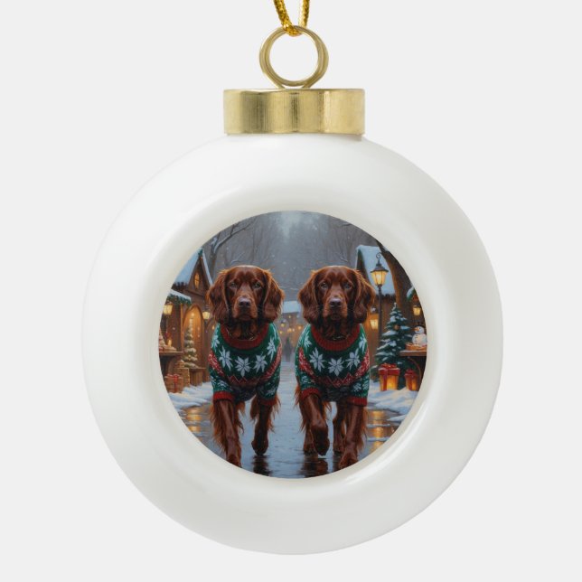 Irish Red Setter Dogs Christmas Snow Holiday Keramik Kugel-Ornament (Vorderseite)