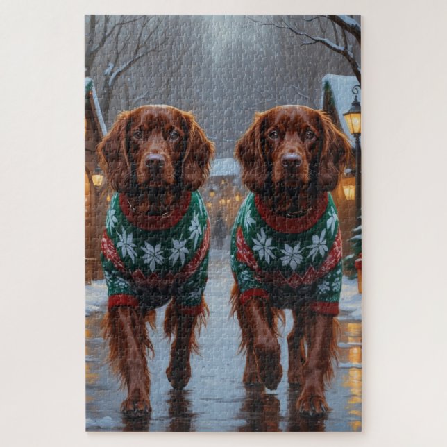 Irish Red Setter Dogs Christmas Snow Holiday Puzzle (Vertikal)