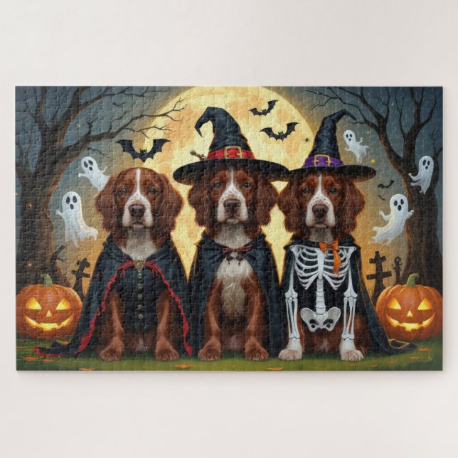Irish Red Setter Dogs Pumpkin Halloween Funny Puzzle (Horizontal)