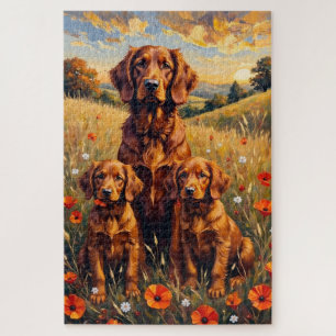 Irish Red Setter Herbstwiese Kunst Puzzle