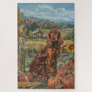 Irish Red Setter Hund Herbst Ernte Erntedank Puzzle