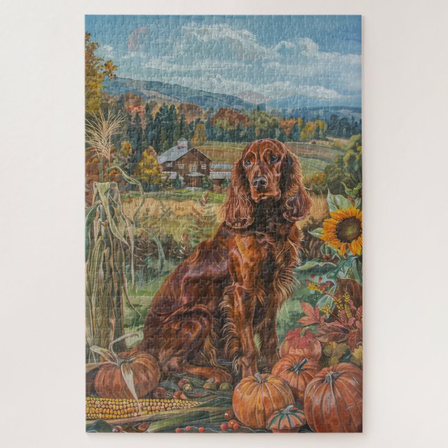 Irish Red Setter Hund Herbst Ernte Erntedank Puzzle (Vertikal)