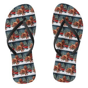 Irish-Red-Setter-Hund im Schnee Weihnachten Flip Flops
