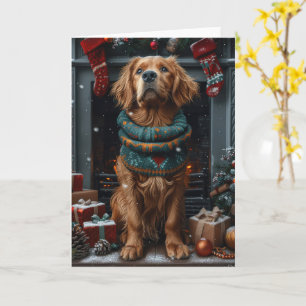 Irish Red Setter Hund mit Weihnachtsgeschenk Kamin Karte