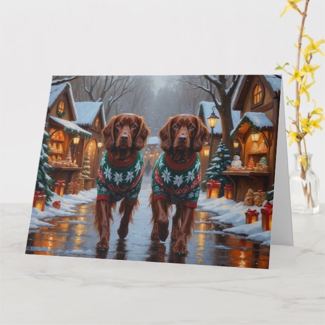 Irish Red Setter Hunde Weihnachtsschnee Urlaub Karte (Gelbe Blume)