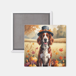 Irish Red Setter im Herbst hinterlässt Erntedank K Magnet